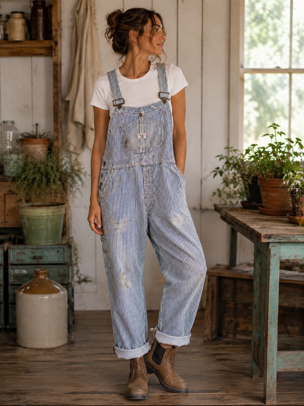 Vintage BIG MAC Penney’s Hickory Stripe Overalls Distressed Workwear Square Bak